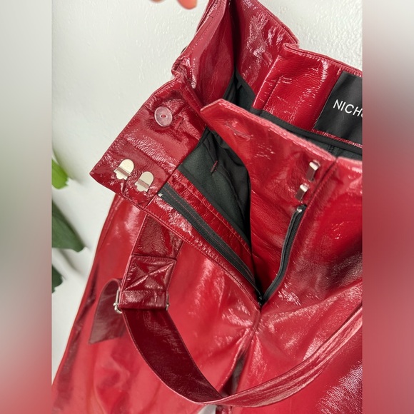 Nicholas Synthetic Faux Patent Leather Crinkle PVC Trouser Pants in Burgundy - Picture 6 of 10